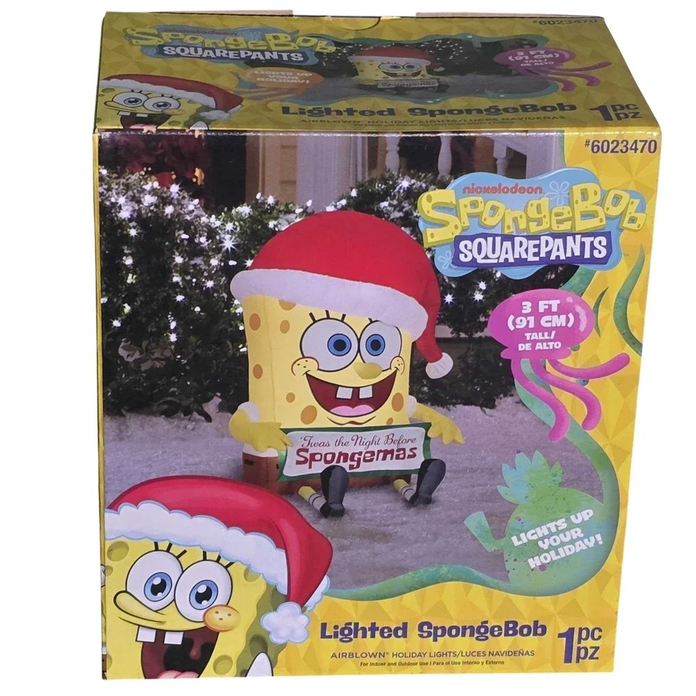 Gemmy SpongeBob SquarePants‎ Lighted Airblown Inflatable 3 Ft Christmas Yard NEW